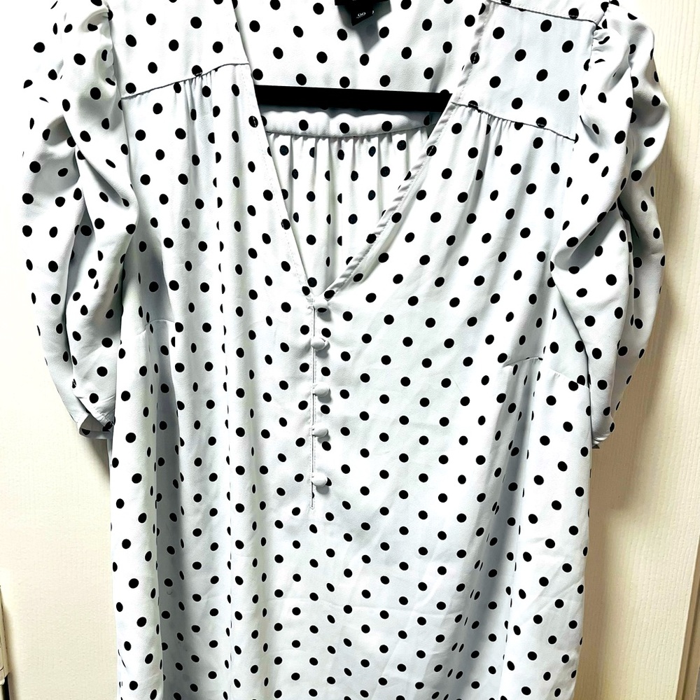 Torrid Black polka dot white blouse.